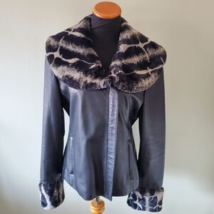 Danier M Vintage 90s Contemporary Goth Mobwife Leopard Leather & Faur Fur Jacket